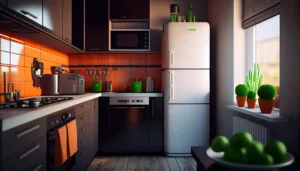 fridge in kitchen dark