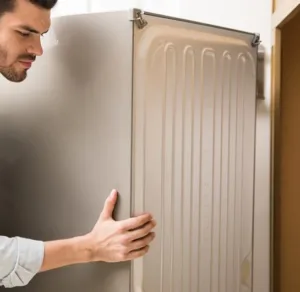 man checking read of fridge