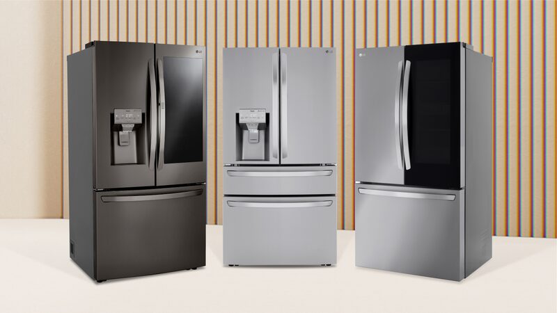 three refrigerators posing